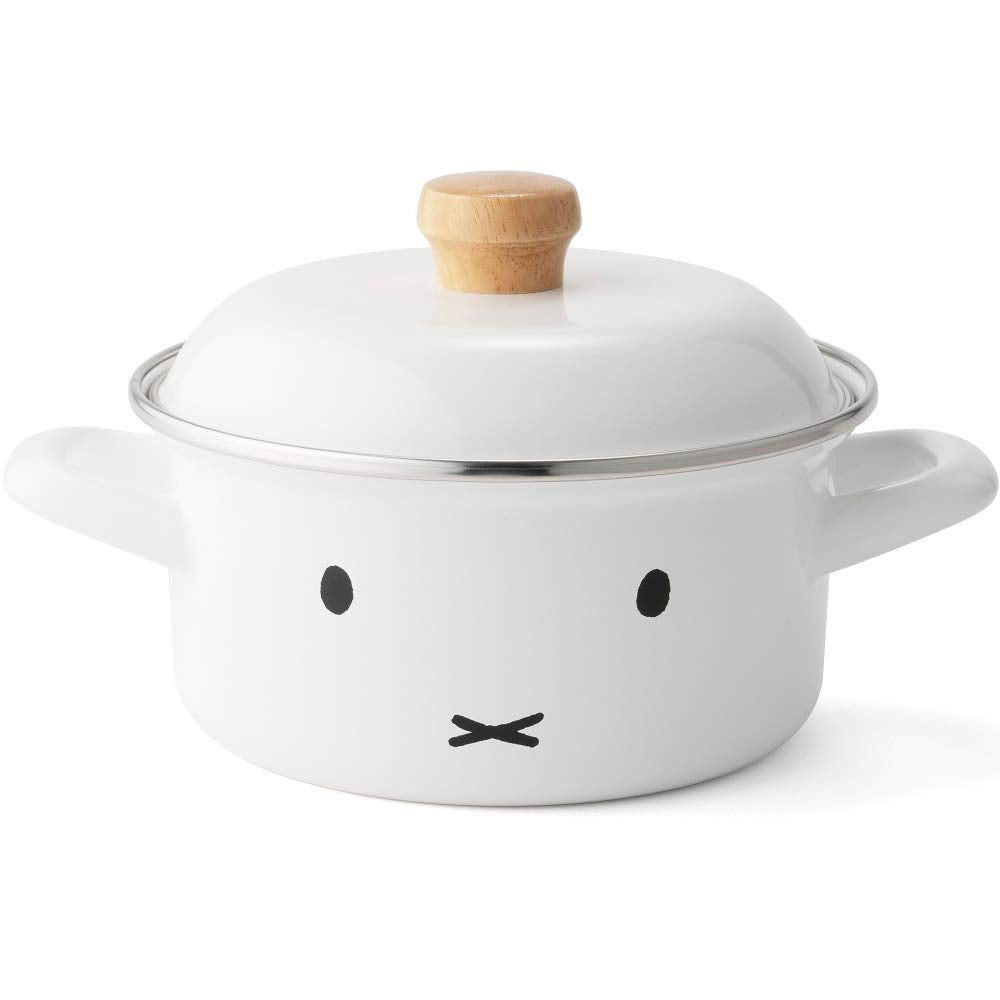 Fuji Horo Casserole Two-Handed Pot, White, Induction Compatible, 5.9 inches (15 cm), Miffy Face