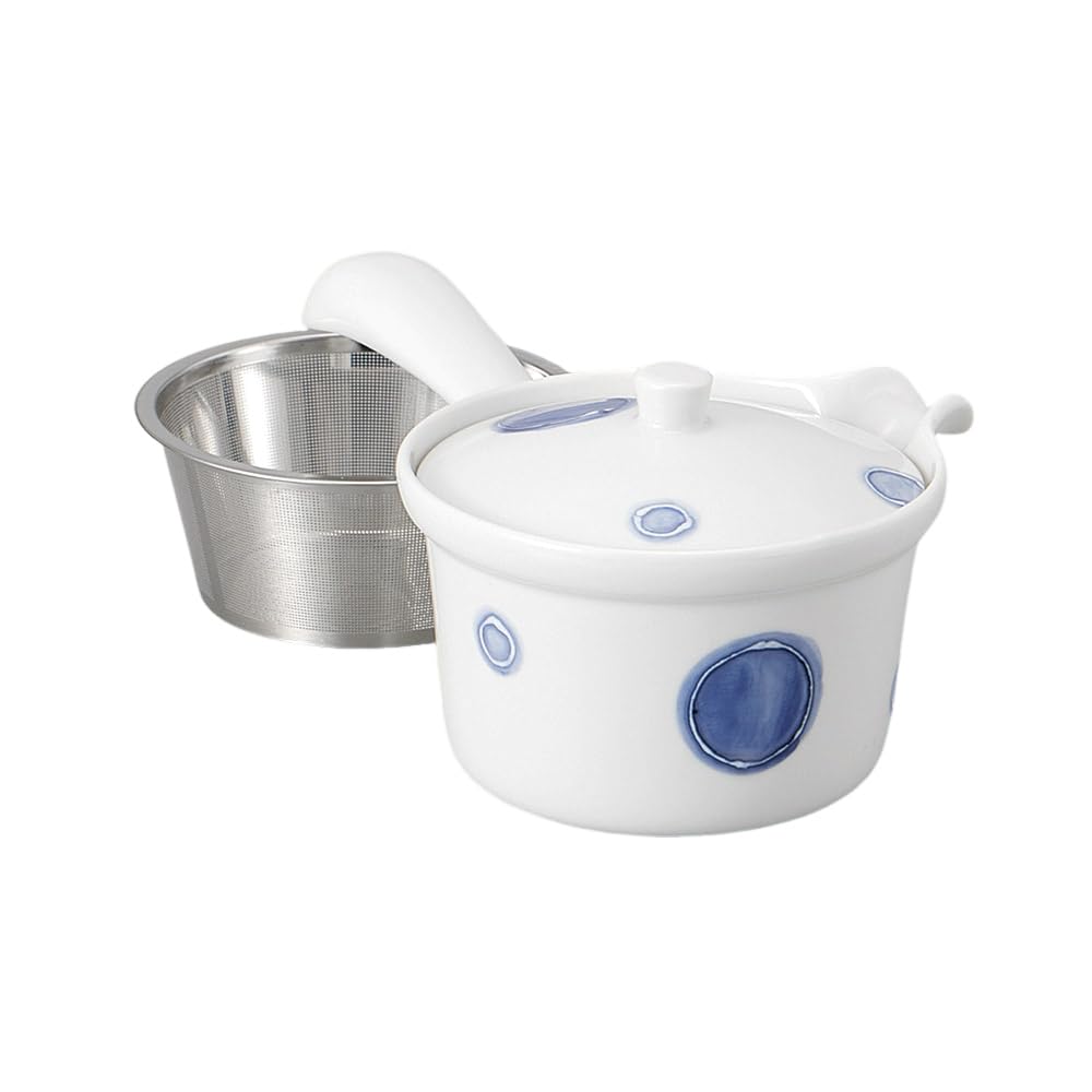 Ale-net Teapot Pot (Stainless Steel with Tea Strainer) 4.3 x 4.3 inches (11 x 11 cm), 10.8 fl oz (275 cc), Arita Ware, Round Crest SS Flat Teapot, Porcelain, Made in Japan, Fashionable