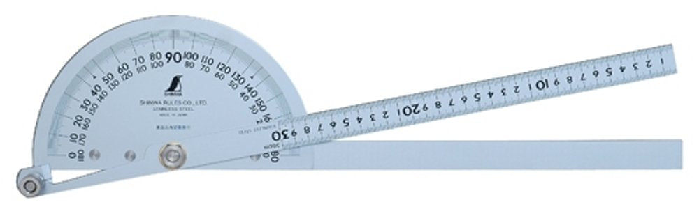 Shinwa Sokutei 62839 Protractor Diameter 8.3 inches (210 mm), 2 Poles, 11.8 inches (30 cm) Scale Included, No.300, Silver