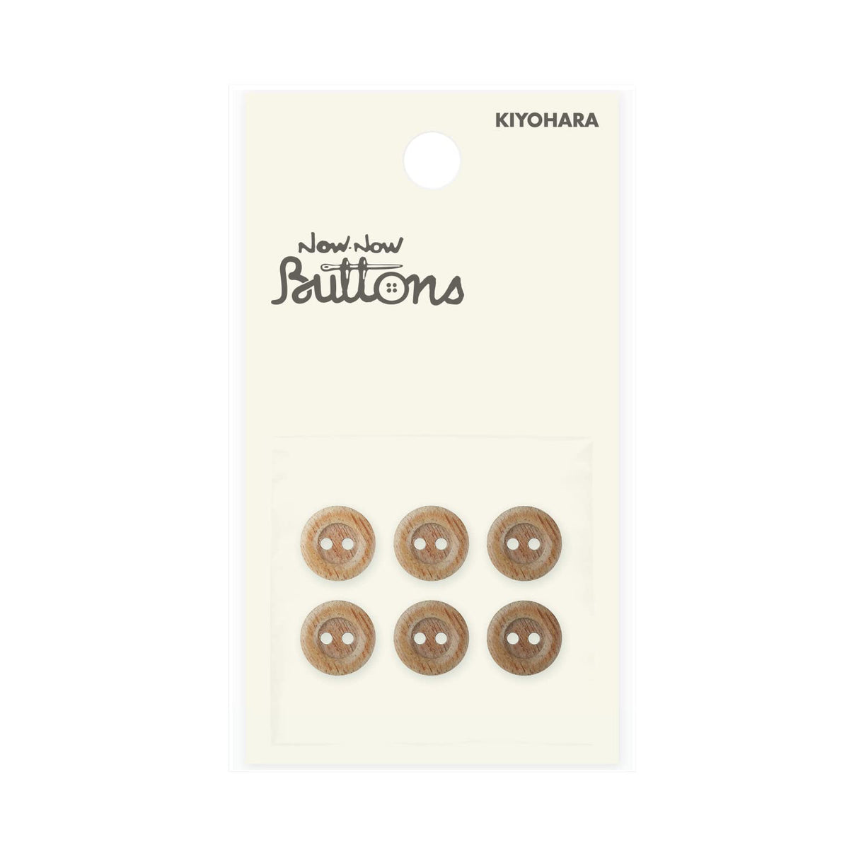KIYOHARA NWN42 Now Now Button Wood Button Plywood for Shirts, 2 Holes, 6 Pieces, Diameter 0.4 inches (10 mm), Brown
