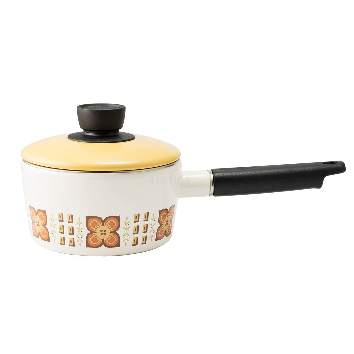 Fuji Horo 70's Reprint Pattern, Showa Retro Enamel Single Handed Pot, Milk Pan, 6.3 inches (16 cm), Induction Compatible, Memories, Gold Nuts