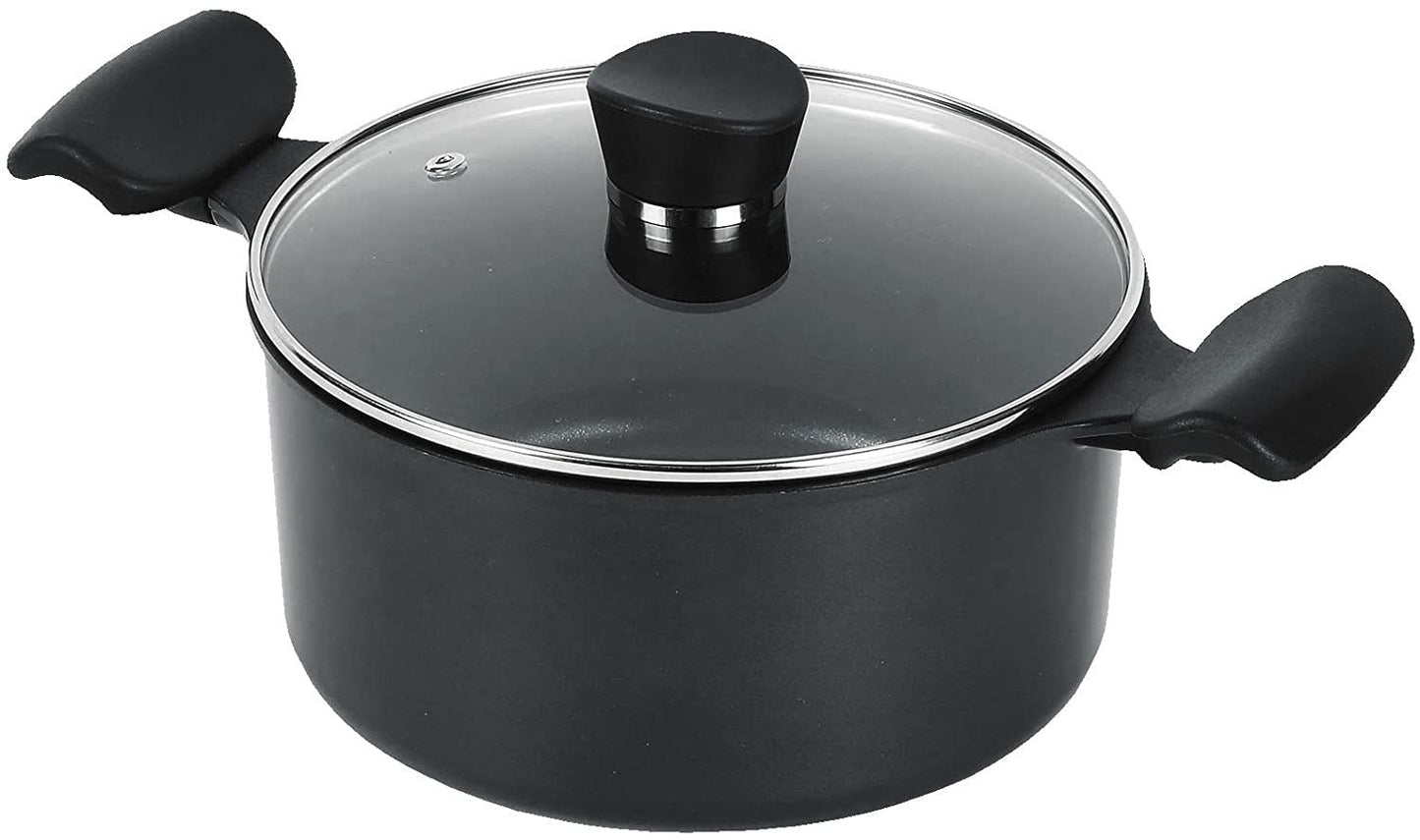 Pearl Metal HB-5999 Two-Handled Pot, Glass Lid, 7.9 inches (20 cm), Diamond Coat, Induction Compatible, Castier