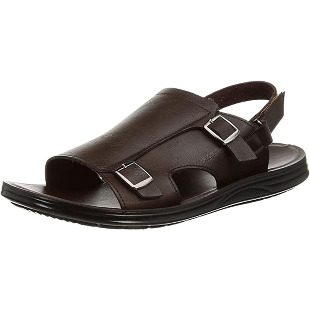 AAA+(サンエープラス) Men's Lightweight Double Monk Ankle Strap Sandal, Dark Brown, LL 3E
