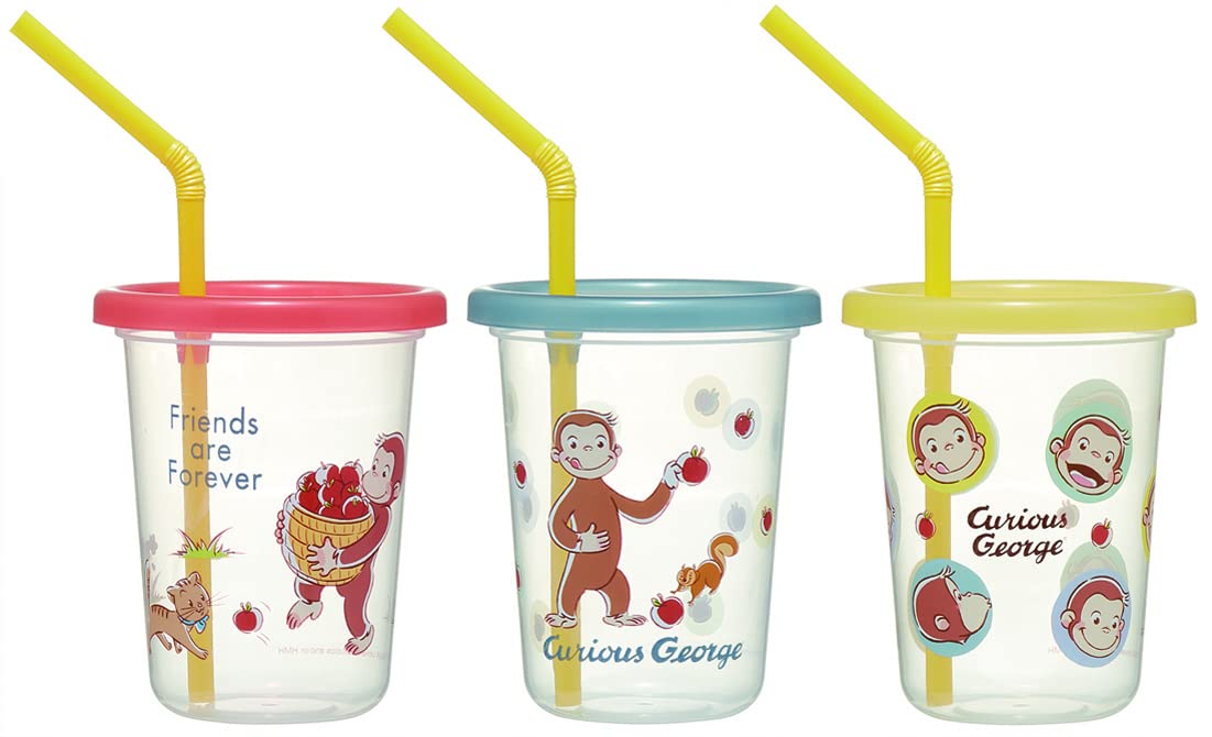 Skater SIH2ST-A Tumbler with Straw, 8.1 fl oz (230 ml), 3 Pieces, Curious George, Made in Japan