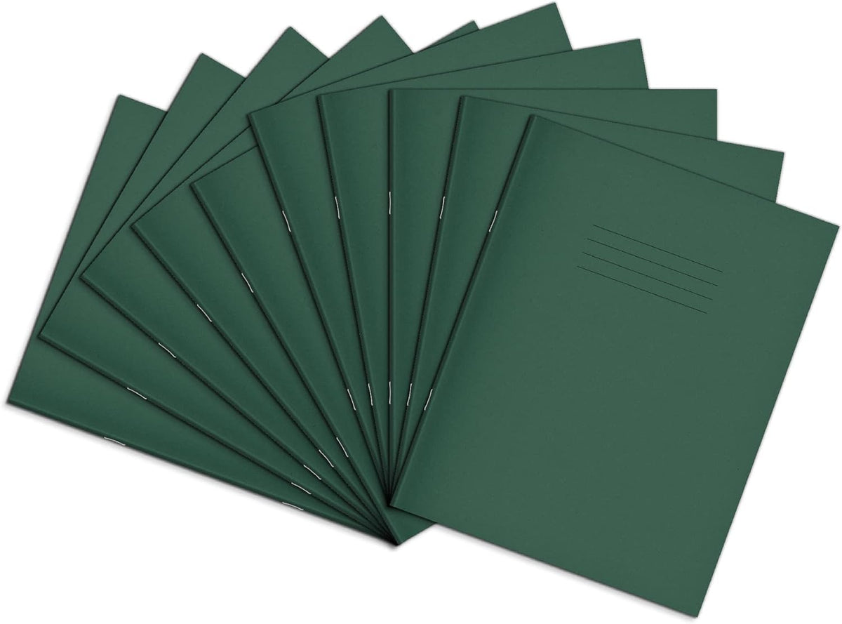 Rhino A5 Exercise Book (9 x 7) | 8mm Lined + Margin | Dark Green | 80-Page / 10-Pack - Ideal School Exercise Book for Notes, Essays & Exercises