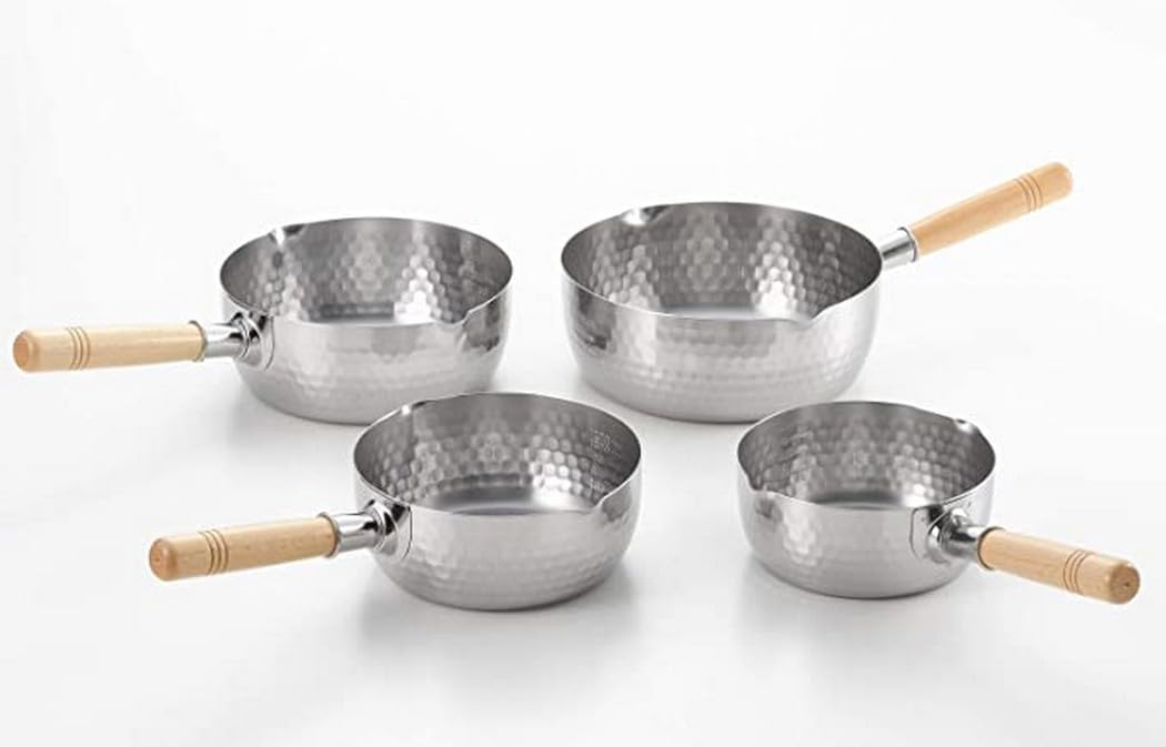 Set of 4 Japanese Stainless Steel Yukihira Saucepans Cooking Pots 1.2-Quart, 1.7-Quart, 2.2-Quart, 3-Quart, Made in Japan, 2 Set
