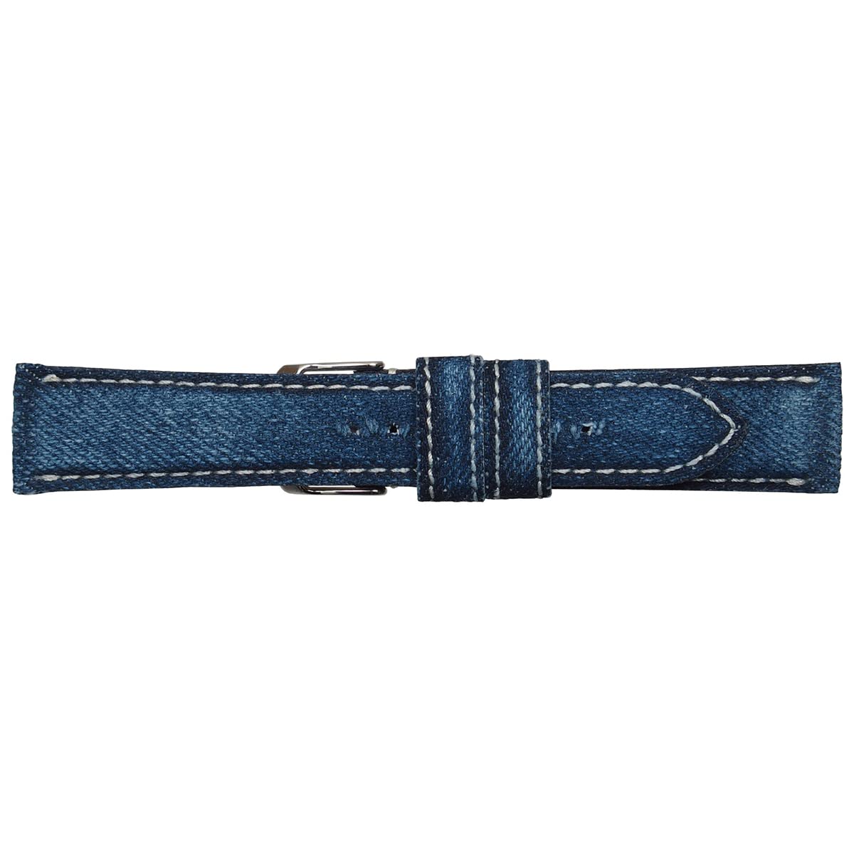 ミモザ(Mimosa) Emitta EDC-IW22 Watch Band, Okayama Denim, Crushed, 8.7 inches (22 cm), White Stitching, Buckle: Silver