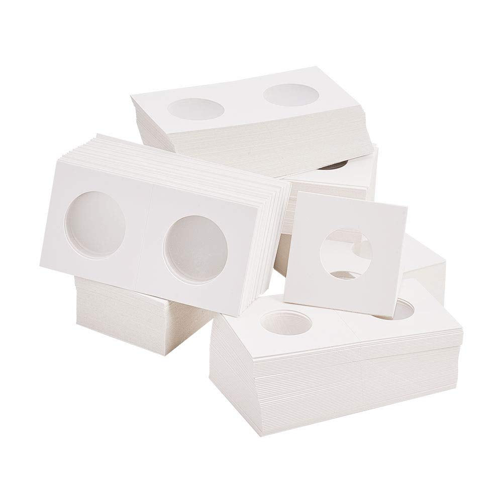 PandaHall Elite 300 pcs 6 Sizes White Cardboard Coin Holder, 20 23 25 27 31 40mm Coin Flip Flip Mega Assortment for Coin Collection Supplies