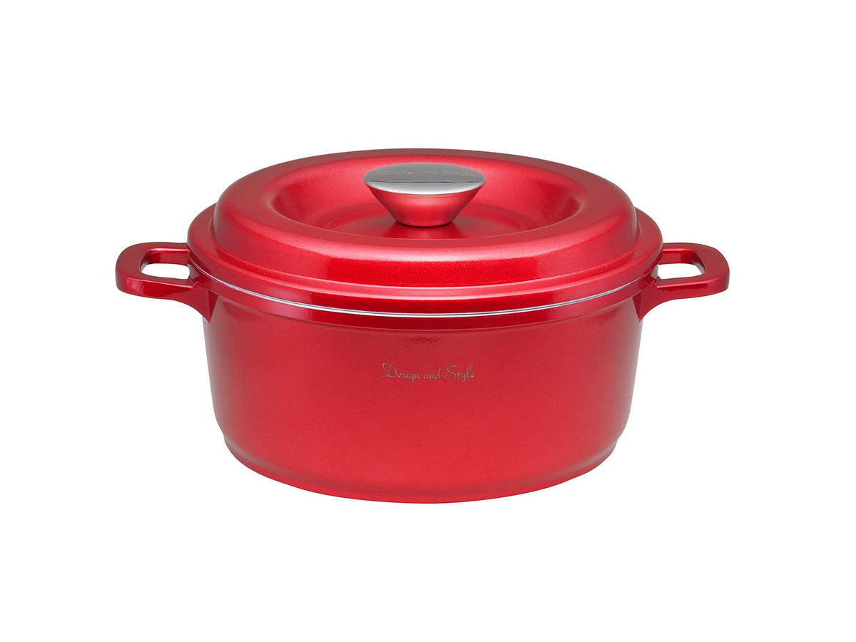D&S DSWL20-WHRE Shiny Ceramic Waterless Casserole Two-Handled Pot, 7.9 inches (20 cm), Induction Compatible, White Red, Anhydrous Cooking
