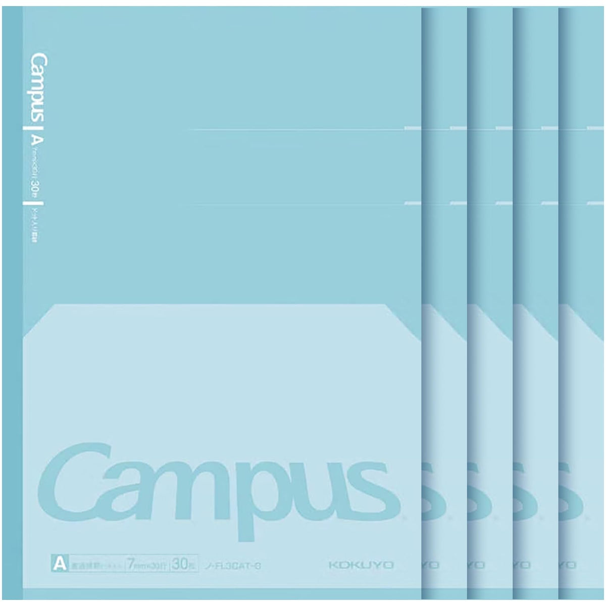KOKUYO Campus Composition Kimochii Notebook, 5 Pack Feels Flat Semi-B5 Comp Book, Green, Dot A 7mm Ruled, 30 Sheets School Lined Journal Notebook for Work Study Note Taking. Japan Import (NO-FL3CAT-G)