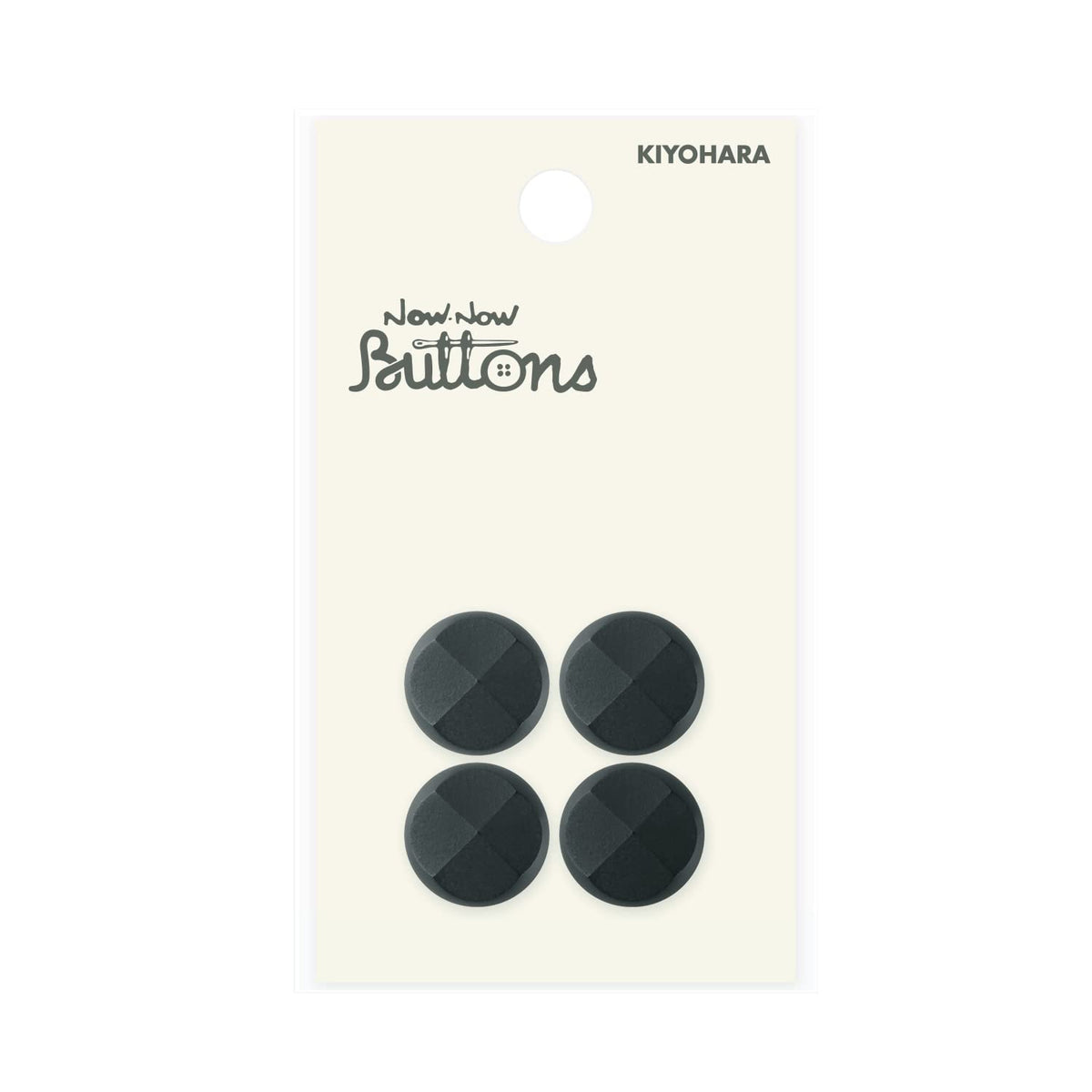 KIYOHARA NWN4130 Now Know Buttons, Formal Buttons, Cut, Back Holes, Set of 4, Diameter 0.6 inches (15 mm), Black
