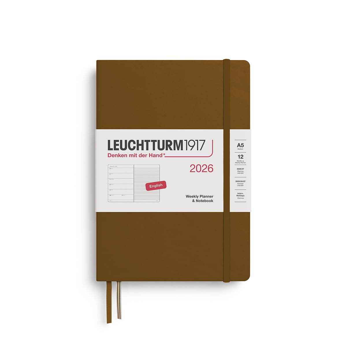 LEUCHTTURM1917 - Weekly Planner & Notebook 2026, Hardcover, Medium (A5), Ruled, Spice Brown (Jan 1 - Dec 31, 2026)