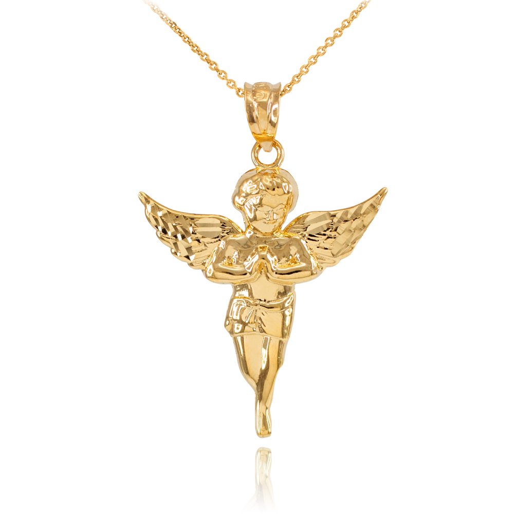 Religious Jewelry 14K Yellow Gold Angel Heavenly Guardian Pendant Necklace, 18"