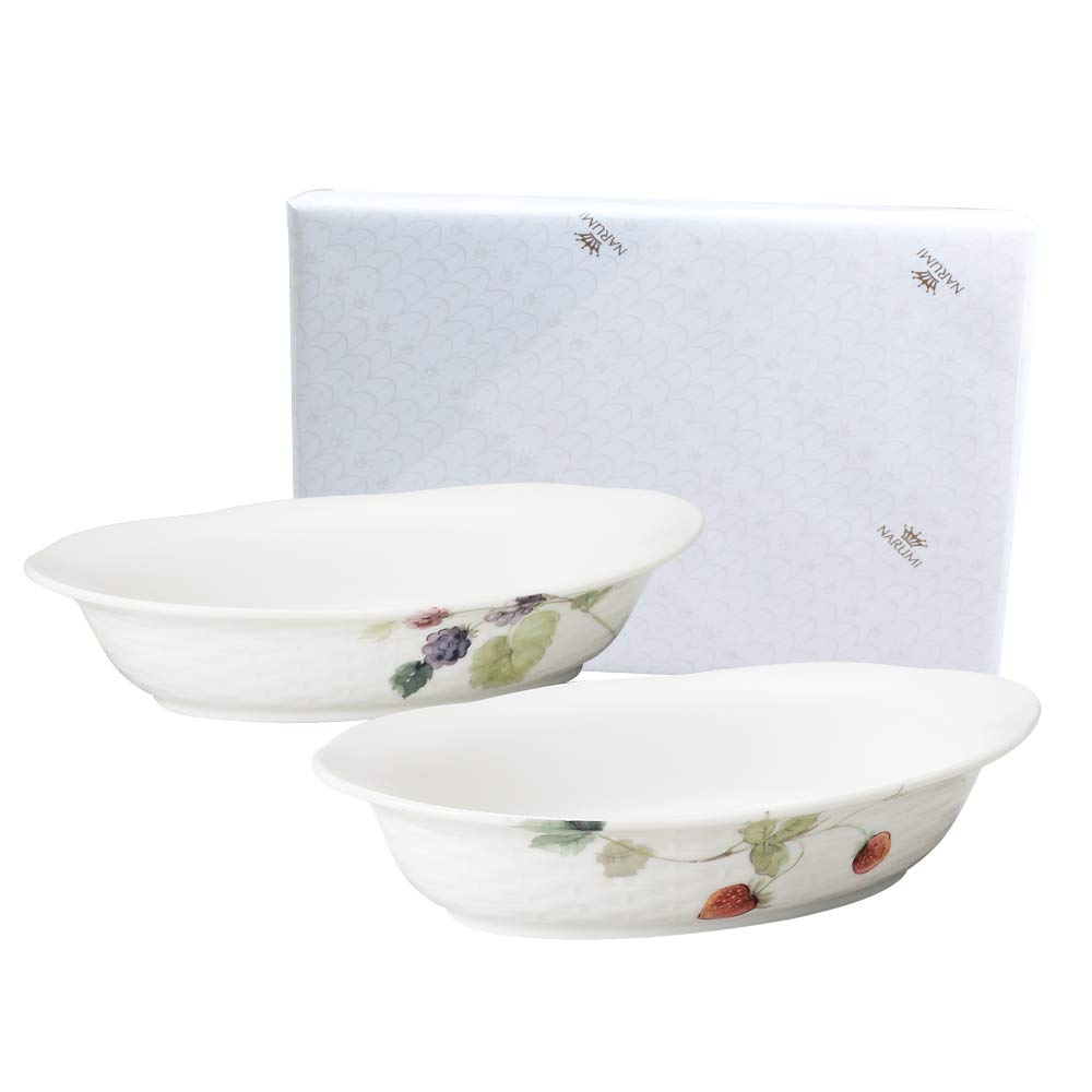 Narumi 41630-33321AZ Lucy Garden Au Gratin Dish Set, 8.7 inches (22 cm), Berry Pattern, Set of 2 Patterns, Cute, Stylish, Relief, Wedding Gift, Dishware, Microwave, Dishwasher, Oven Safe, Made in