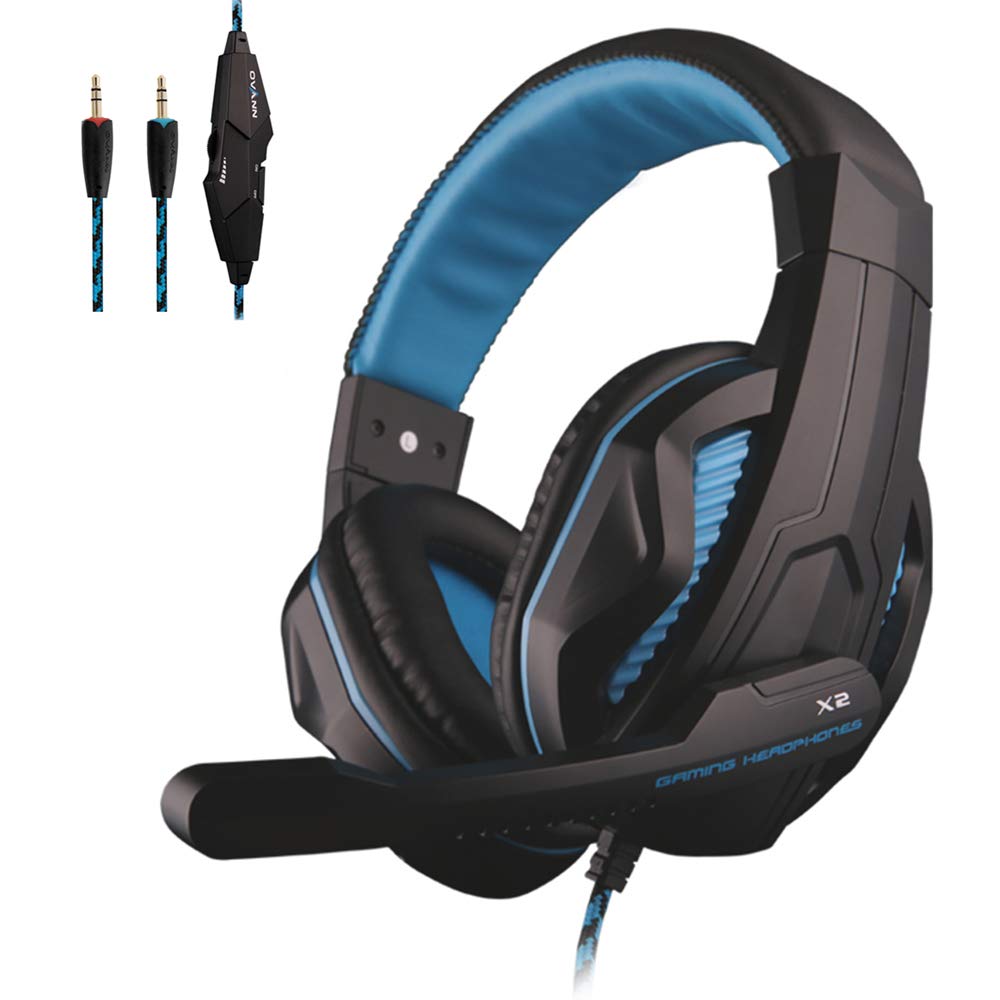 Megadream Over-Ear Stereo Gaming Headphone, 3.5mm Wired Headset Noise Cancelling with Mic for Laptop PC Computer, for Game/Office/Buiseness Call Center(Black+Blue)