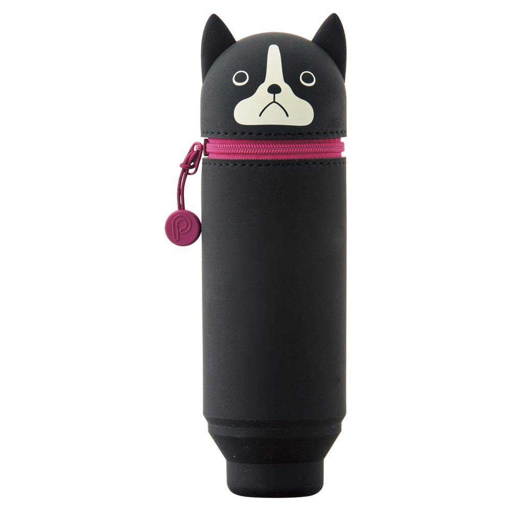 LIHIT LAB Kawaii Japanese Dog Stand Up Pencil Case For School Office College, Cute School Supplies, Animal Pen Holder Pencil Pouch Holder Girls, Artist Pencil Case, Boston Terrier (A7712-8)