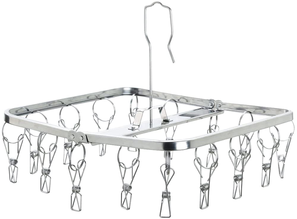 Shimomura Planning 37236 Pinch Hanger, Non-Breakable, Can Be Used for a Long Time, Square Shape, 16 Pinch (Made in Japan), Stainless Steel, Rust Resistant, Tangle Resistant, Bathroom Drying, Foldable,