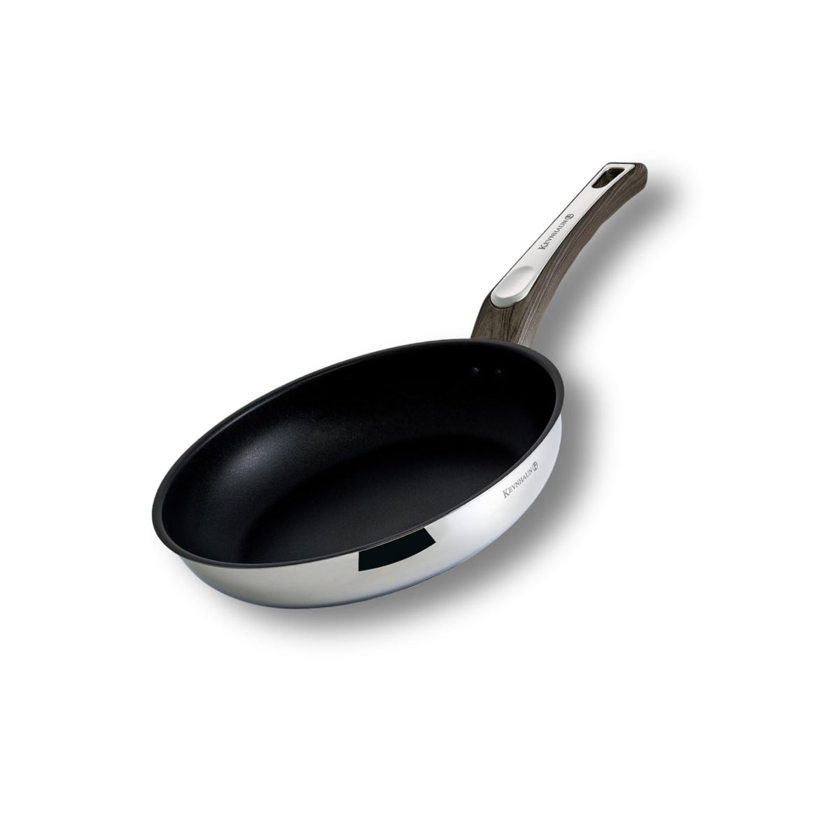 Kevnhaun KVFP20 Stainless Steel Frying Pan, 7.9 inches (20 cm), Induction Compatible, Fluorine Processing, Wood Grain Handle, Easy to Grip Corrugated Handle, PFOA Free, Non-Stick Silver, Pancake