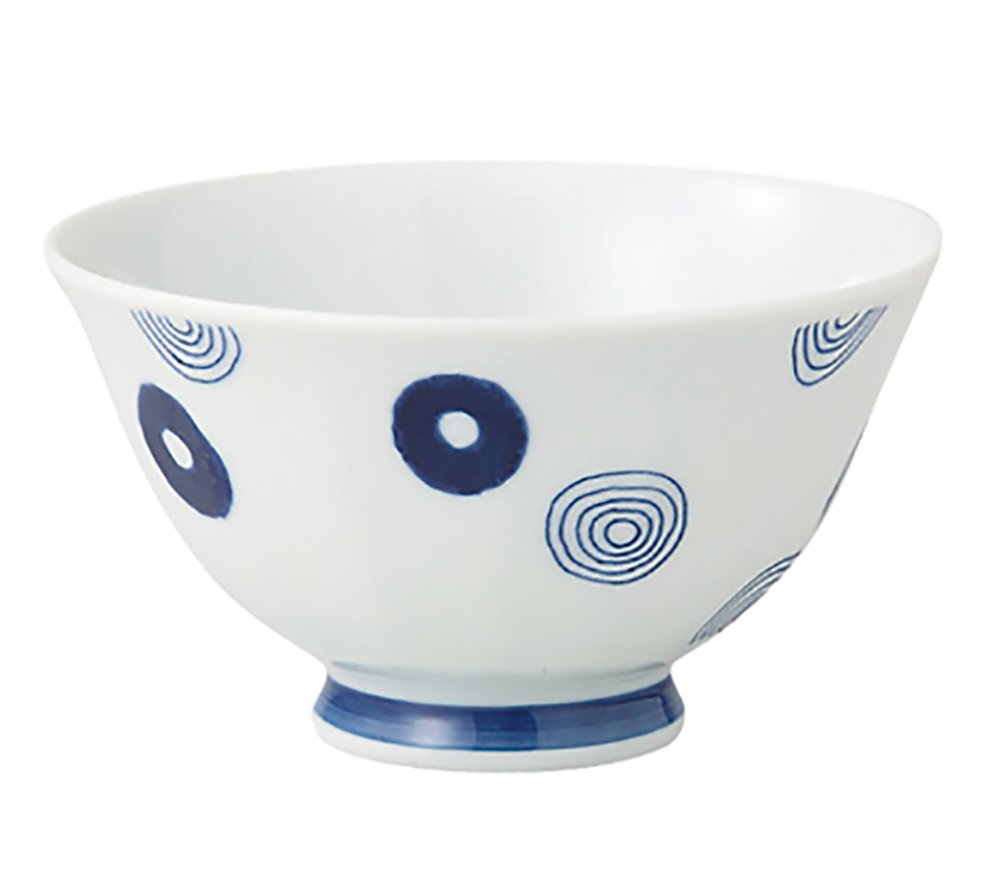Hasamiyaki Indigo Japan 42855 Lightweight Beveled Rice Bowl, Swirl Pattern