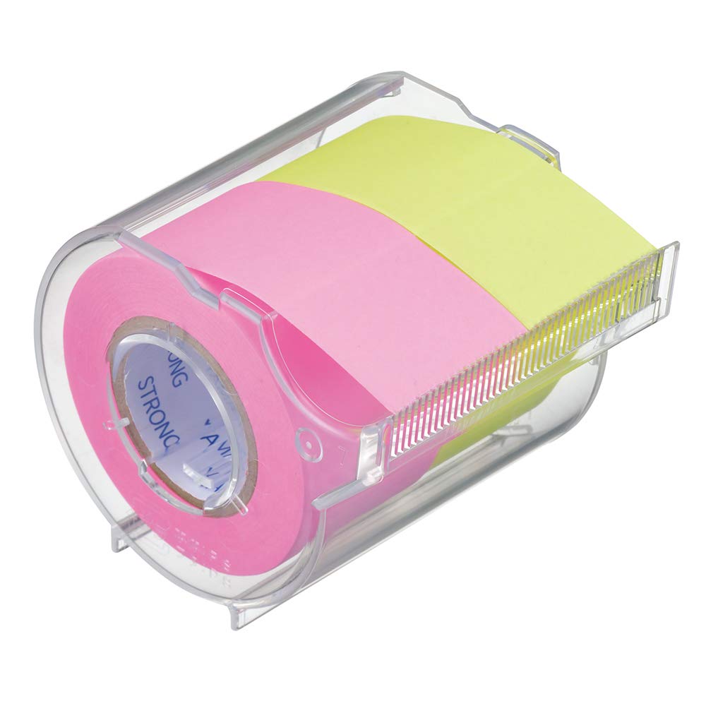 Yamato Memoc Roll Tape, Extra Sticky Self-Stick Memo Paper Tape, with Tape Dispenser, 25mm x 10m, 2-Color Set, Pink & Yellow, 1 ea. (PRK-25CH-RL)