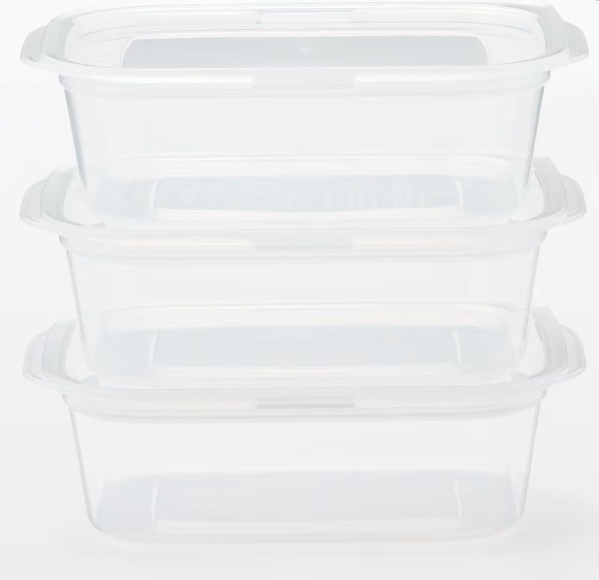 無印良品 MUJI MDC96A3S Food Containers Can Be Used In The Microwave With Lid On, Translucent, Rectangular Type, 13.5 fl oz (400 ml), Pack of 3