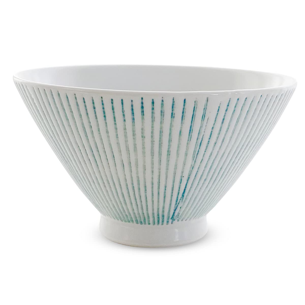 J-kitchens Inzan Kiln Rice Bowl, 4.3 inches (11 cm), Hasami Ware Made in Japan, Striped, Light Blue
