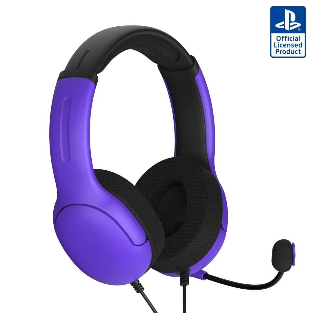 PDP AIRLITE Wired Stereo Gaming Headset, Officially Licensed Sony PlayStation 5, PS5/PS4/PS3/PC, Lightweight Durable Headphones, 3.5mm Audio Jack, Noise-canceling Flip-to-Mute Mic, Ultraviolet Purple