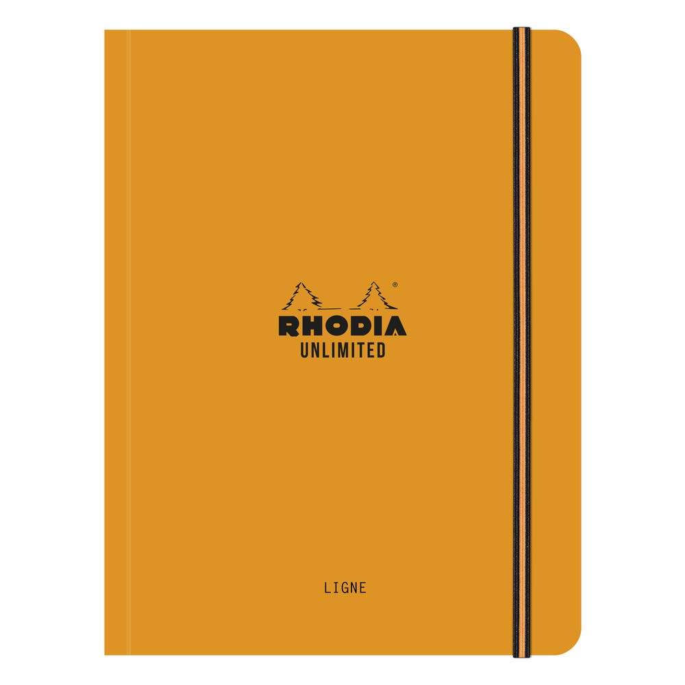 RHODIA 118978C - Unlimited Orange Elastic Notebook - A5+ - Ruled - 120 Detachable Pages - White Clairefontaine Paper 80 g/m - Velvety Touch Cover