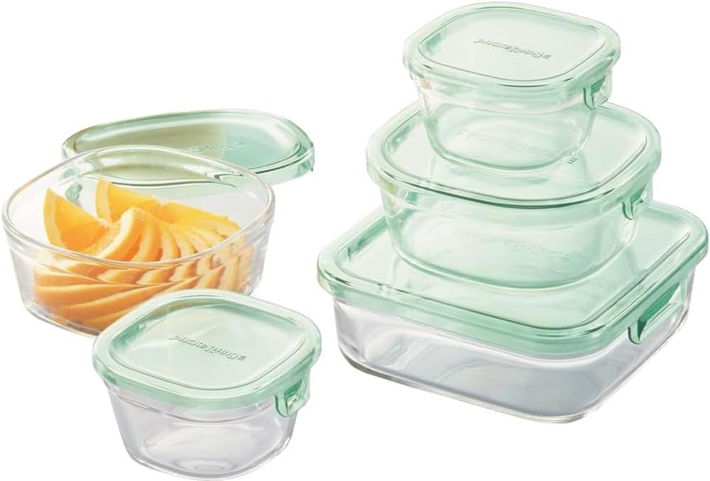 iwaki PSC-PRN-5G Heat-resistant Glass Storage Containers, Green, Set of 5, Pack & Range