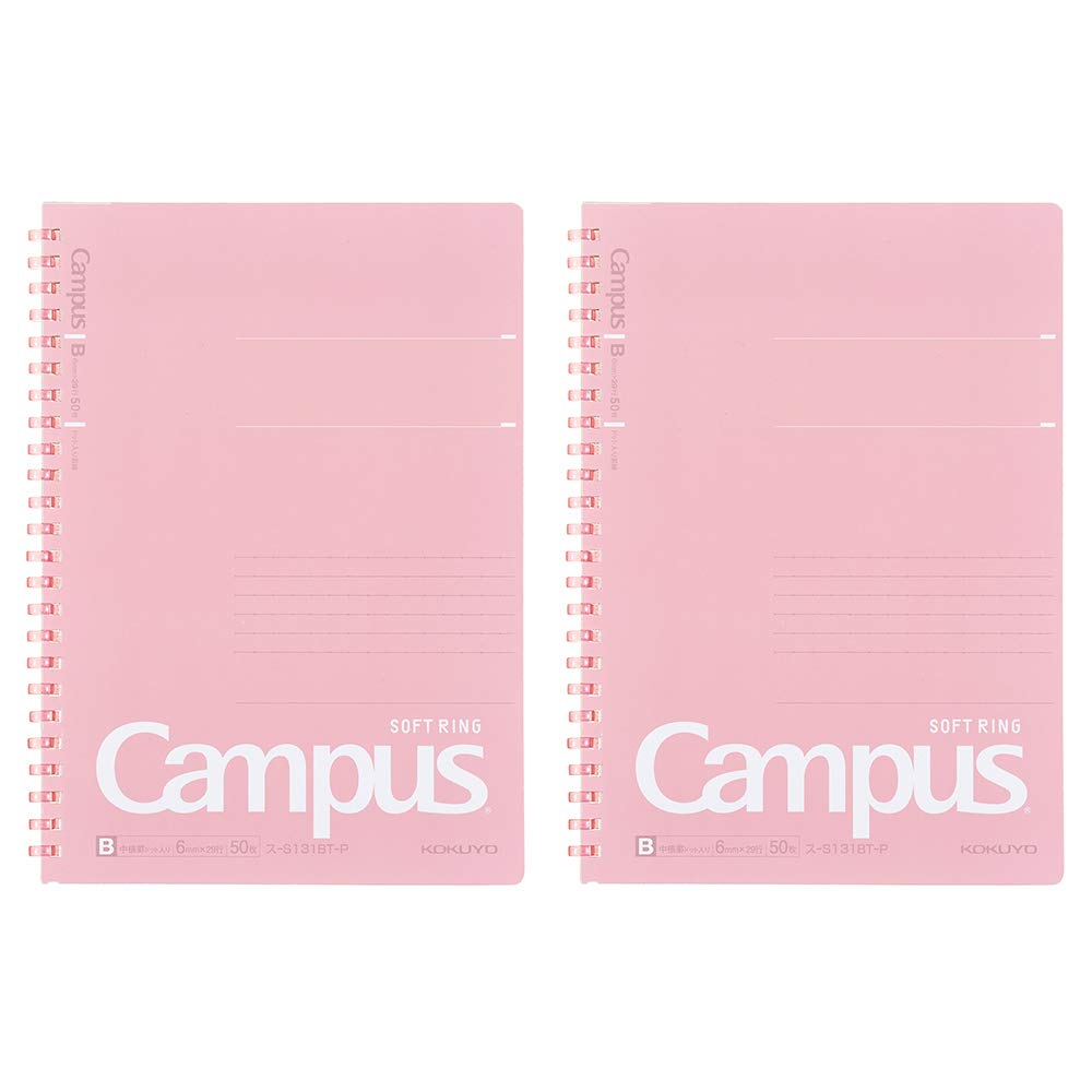 Kokuyo Campus Soft Ring Notebook, A5, B 6mm Dot Ruled, 29 Lines, 50 Sheets, Pink, Set of 2, Japan Import (SU-S131BT-P)