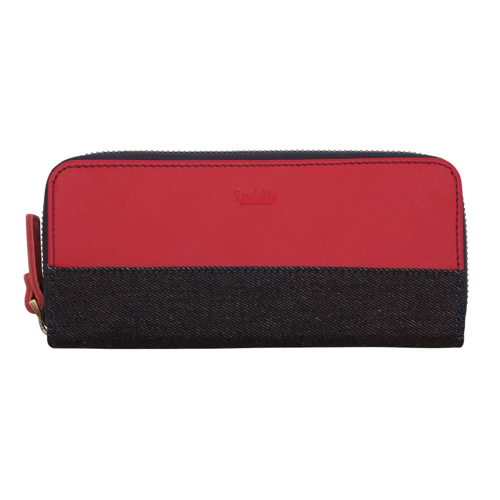 LDKC-RZP2-03 Leather Combination Round Zip Pen Case 2 Red Denim Genuine Leather Pencil Case