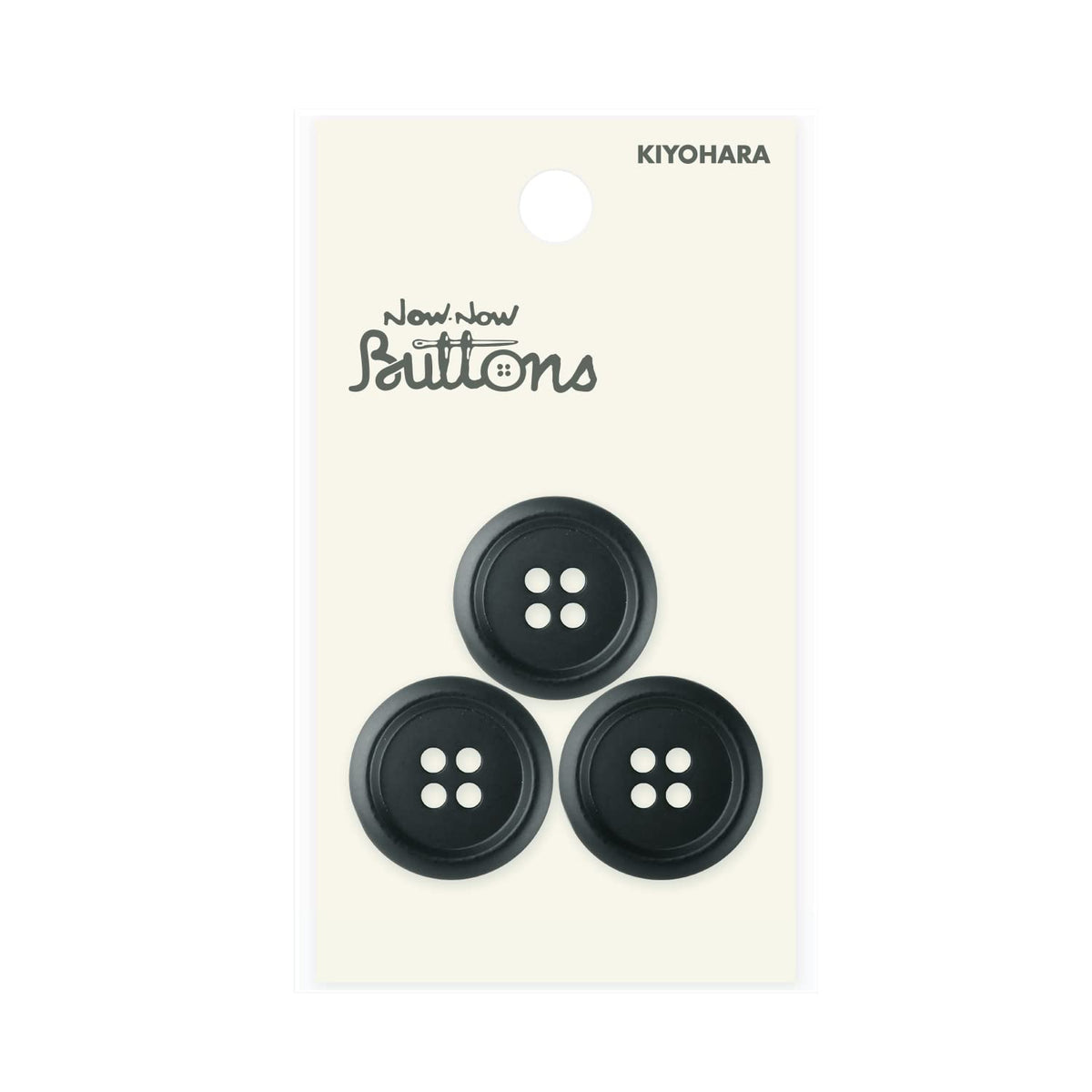 KIYOHARA NWN2476 Now Now Know Buttons, Buffalo Style Buttons, 4 Holes, 3 Pieces, Diameter 0.8 inches (20 mm), Black