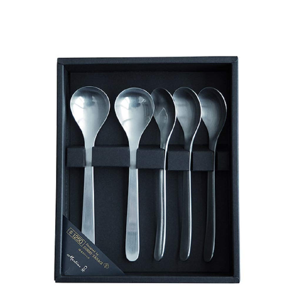 Sori Yanagi Simple Form Cutlery for Easy Use, Tsubamesanjo Stainless Steel, Set of 5 Teaspoons, Sleek Design for a Smooth Mouth, Dishwasher Safe, Brushed Finish
