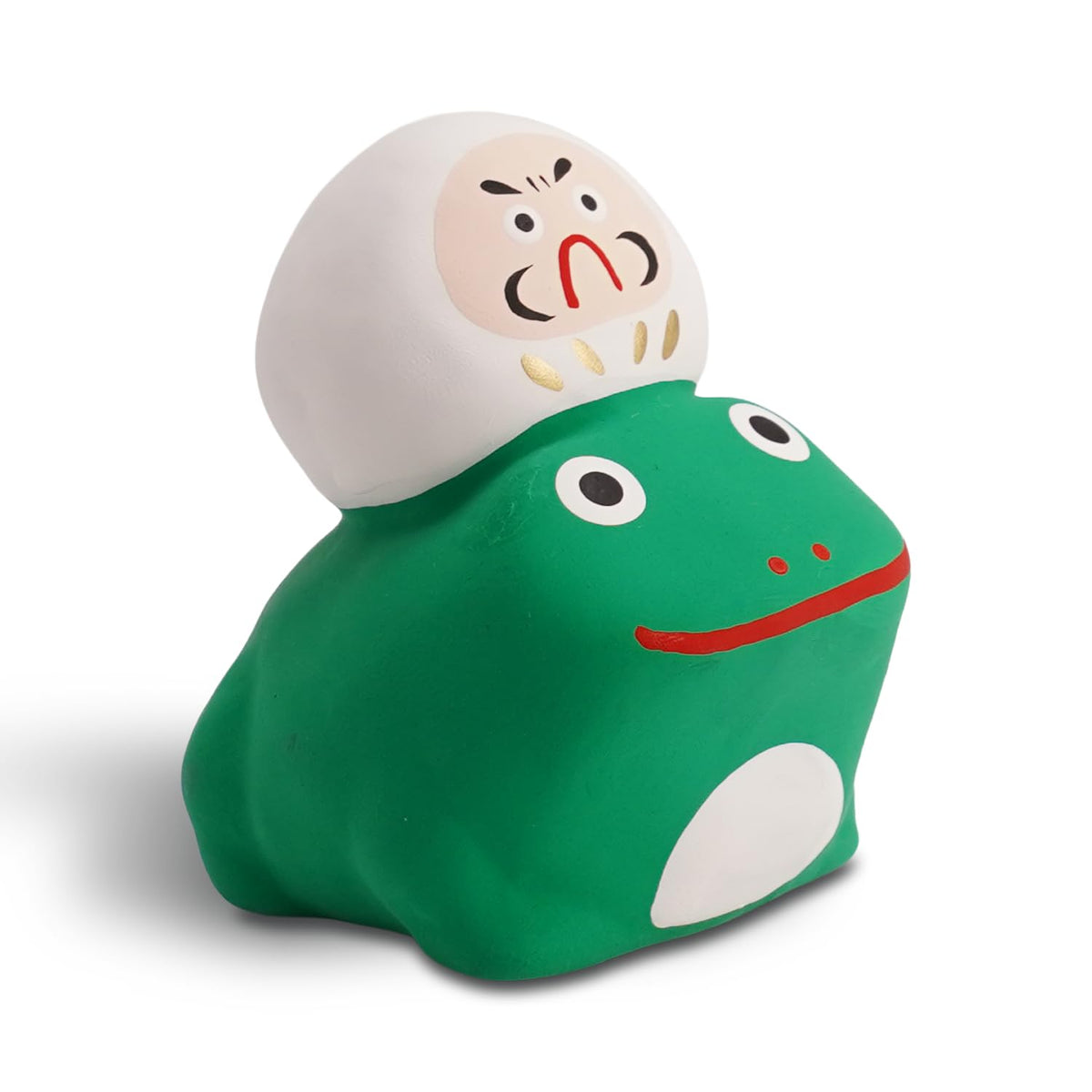 COTONOHA Seto Ware Frog with Daruma Figurine – Handcrafted Japanese Ceramic Ornament – Good Luck Folk Art – Small Display Size 2.36" – Made in Japan (White)