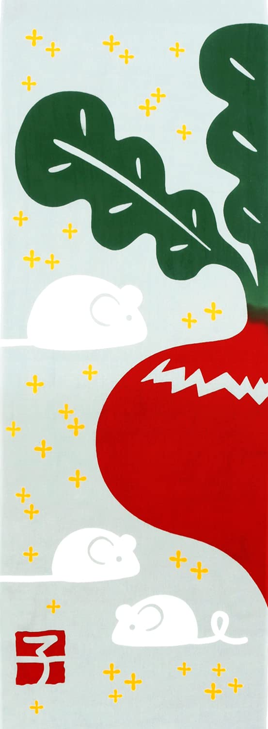 KOMESICHI Airashika Tenugui Turnip Mouse Japanese Traditional Hand Towel