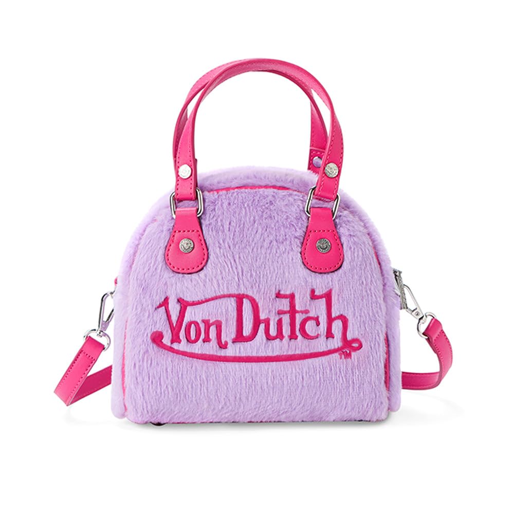 Von Dutch Womens Furry Bowling Bag Purse (Bubblegum Furry)