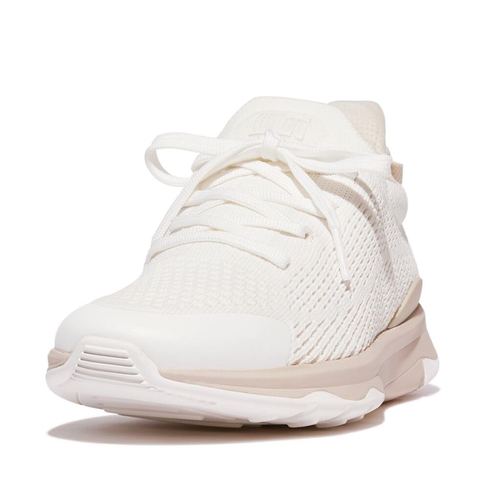 Fitted Flop Women's VITAMIN FFX KNIT SPORTS SNEAKERS, Urban White/Paris Beige, 23.0 cm