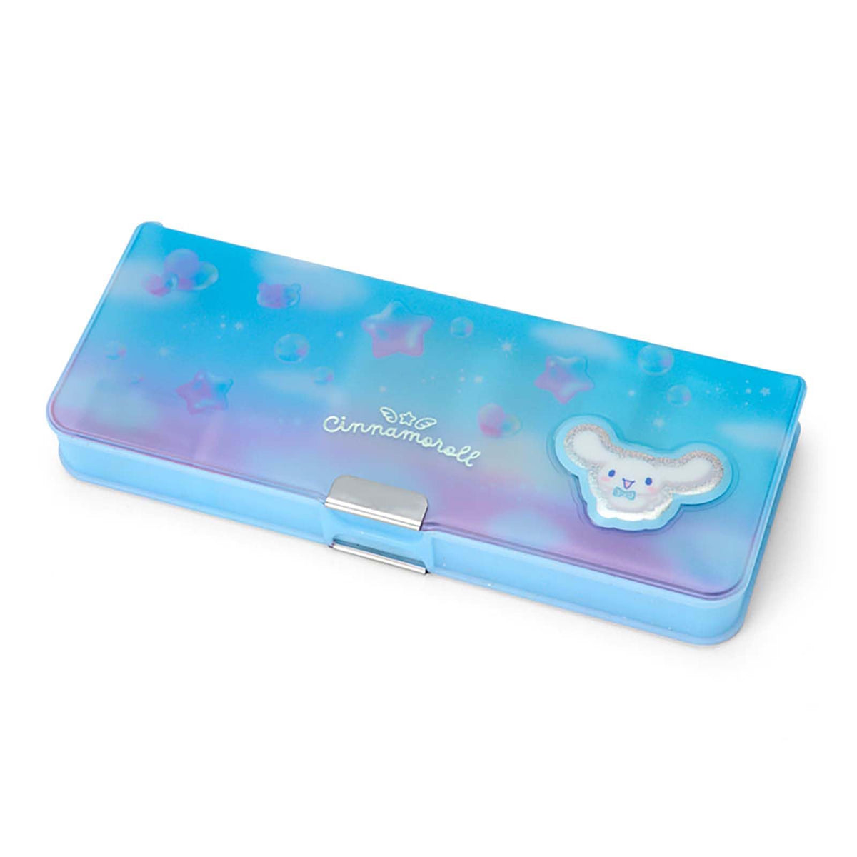 Sanrio 264971 Double Sided Pencil Case, Cinnamorol, Double-Sided Opening, 6 Pencil Holder, Includes Name Space with Mini Sharpener
