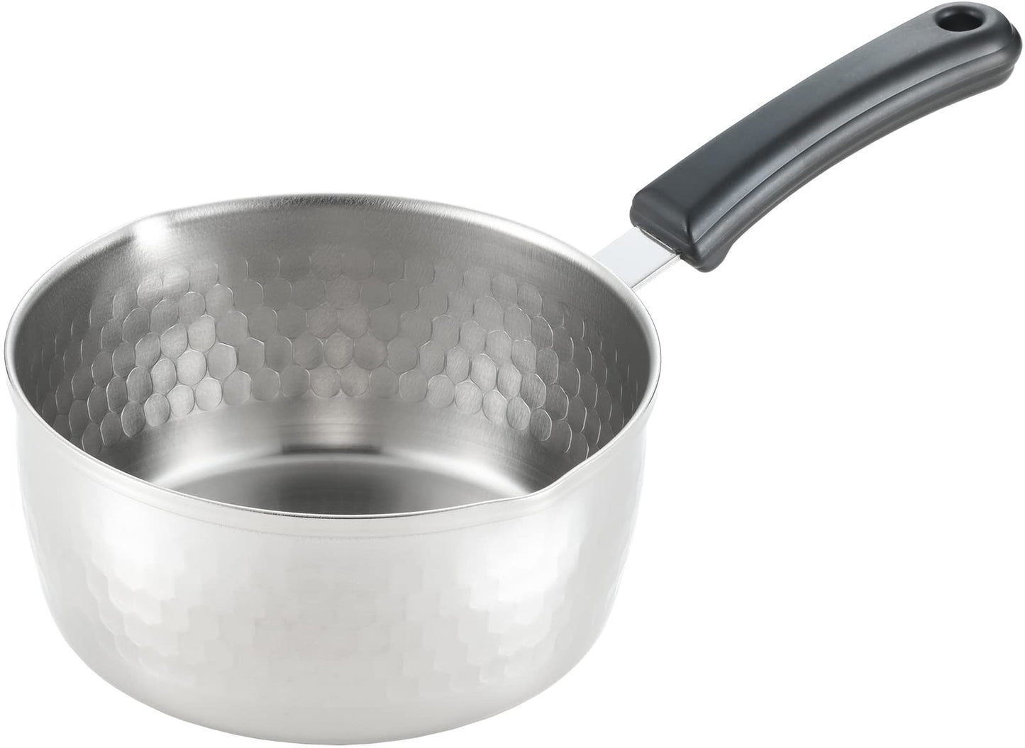 Yoshikawa SJ3411 Snow Flat Pot, Single Handled Pot, 5.9 inches (15 cm), 1.3 L; Made in Japan, IH Compatible with Gas Fire, Ajiichi, Stainless Steel, Double-Sided Spout