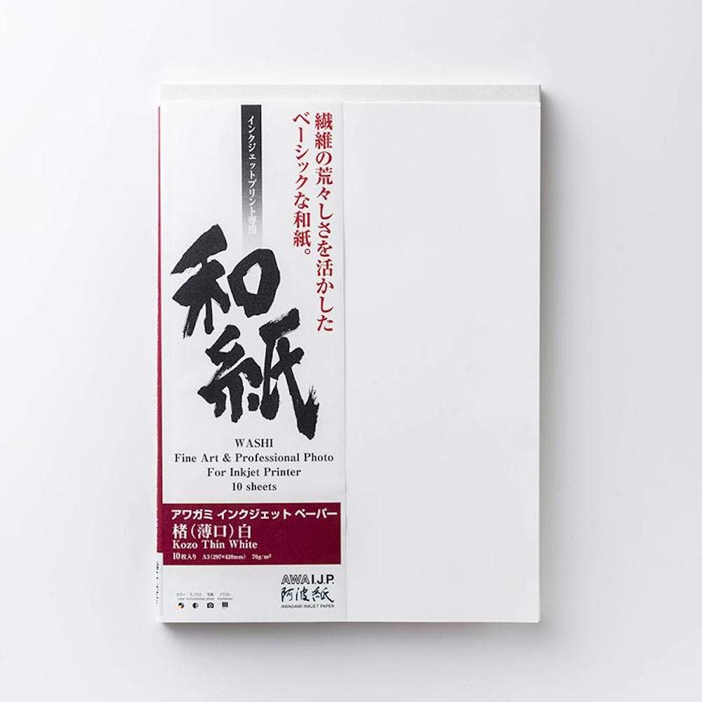 Awagami Kozo Thin White Fine Art Inkjet Paper, 70gsm 17 in. x 49 ft. Roll