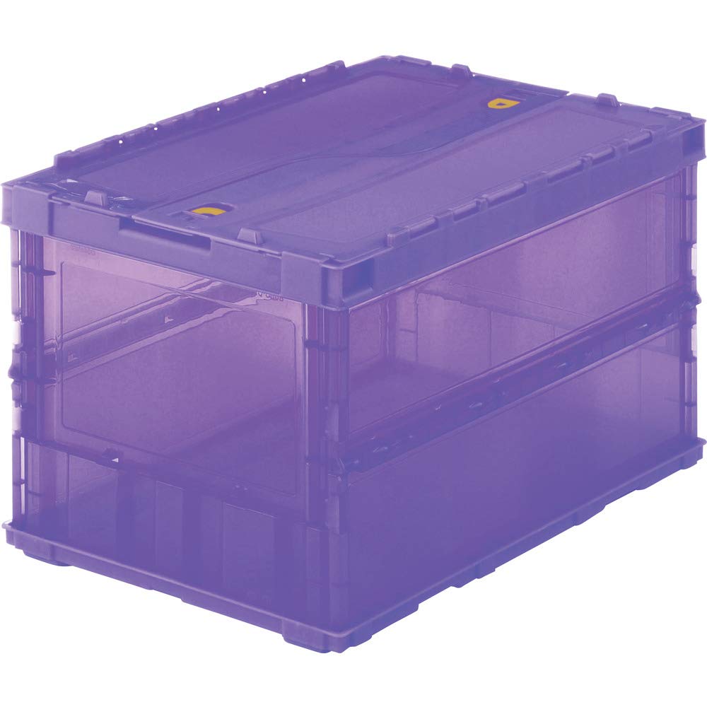 Trusco TSK-C50B-VI Thin Folding Container Scale, 16.9 gal (50 L) with Locking Lid, Purple, Transparent Purple, Storage Case Storage Box