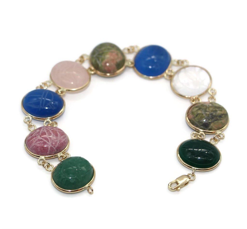 Sophia Fine Jewelry Scarab Multi-Color 61/2" Bracelet,14k Yellow Gold Double Links