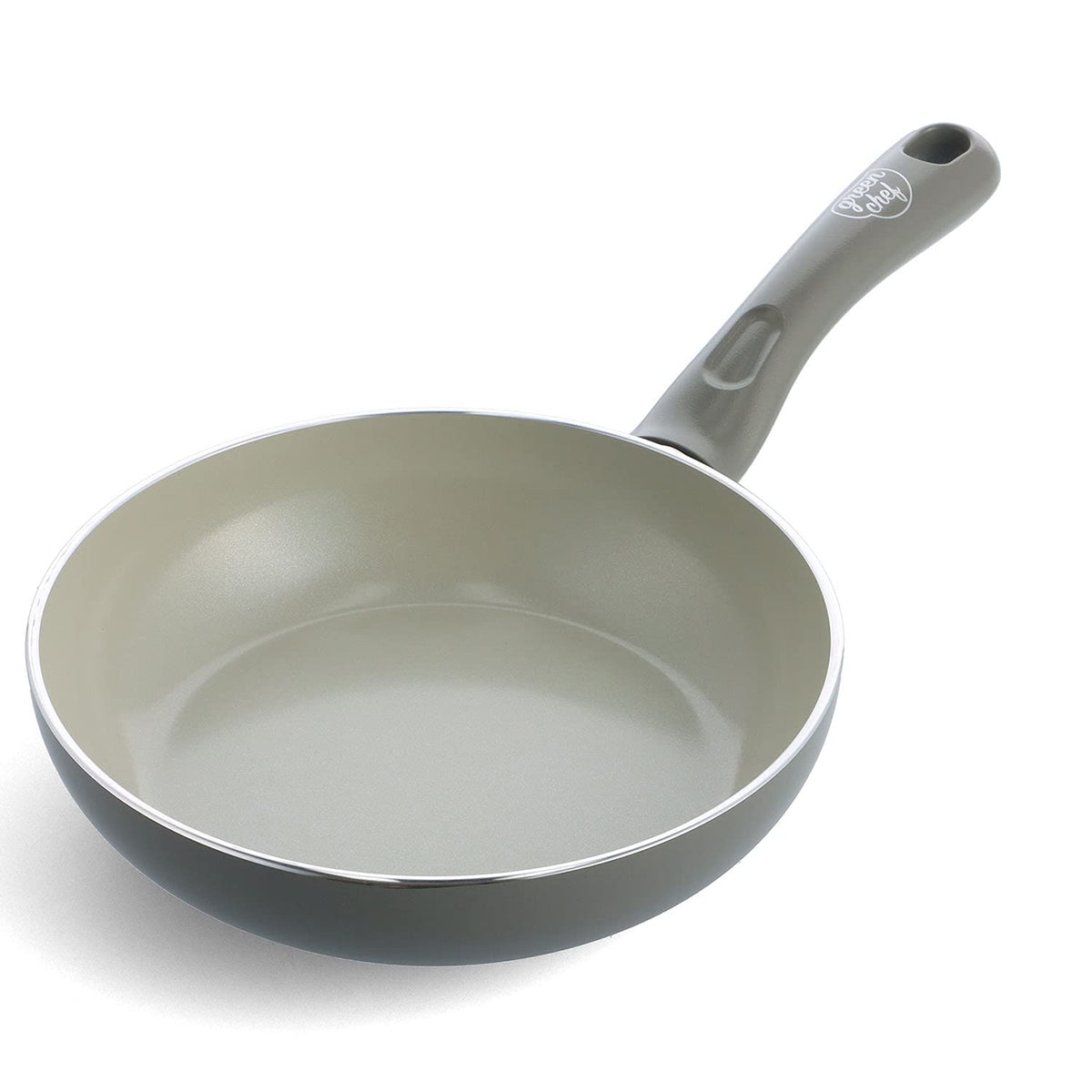 Greenpan Green Chef Fry Pan 7.9 inches (20 cm), IH Compatible, Ceramic Finish, Non-Stick Interior and Exterior for Easy Care, Non-Toxic, Earth Color, Quartz Gray