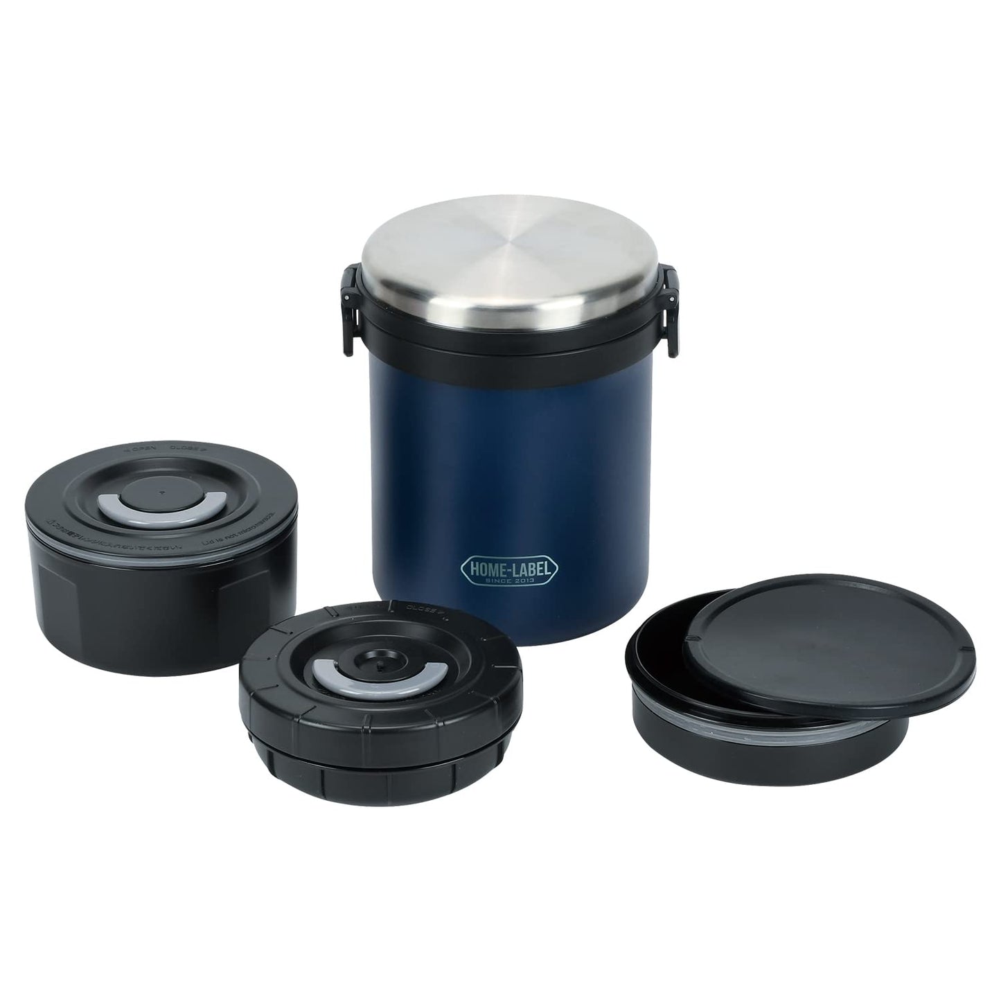 Pearl Metal HB-5669 Lunch Jar, 1500 Lunch Box, Donburi, Full Vacuum, Stainless Steel, Heat Retention, Cold Retention, Navy, Home Label