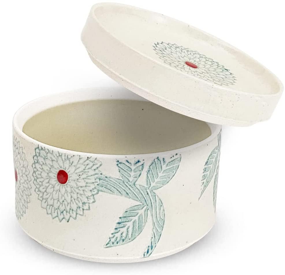 J-kitchens Pickles Container, Pottery, Hasamiyaki, Made in Japan, 9.1 fl oz (280 cc), 4.3 x 3.0 inches (11 x 7.5 cm), Dahlia, Light Blue