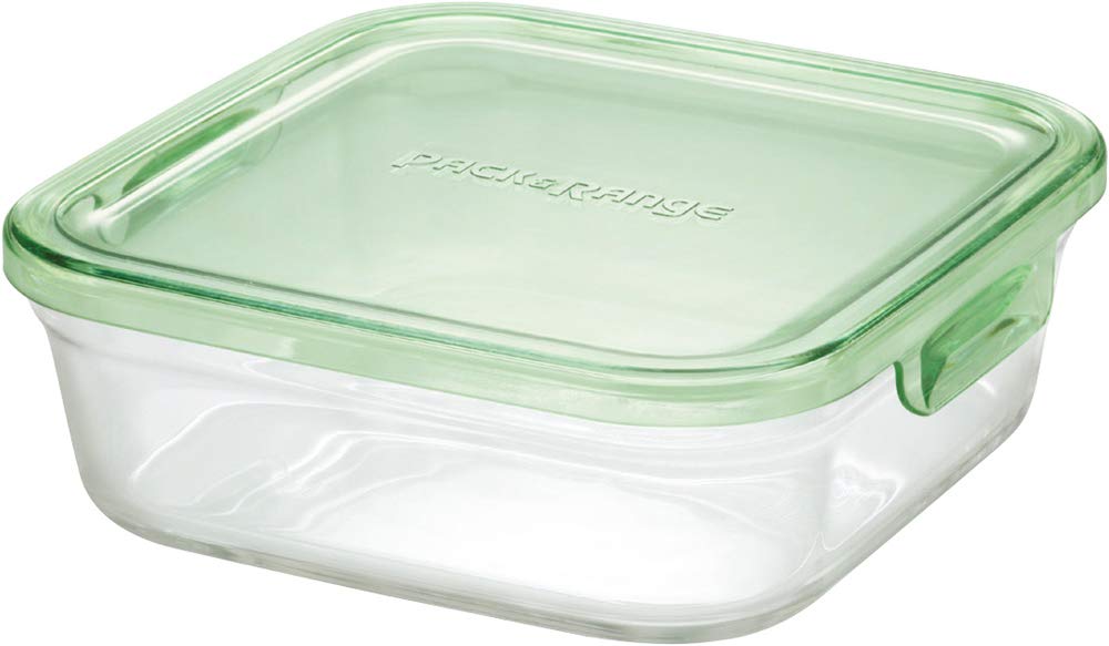 iwaki KC3247N-G Heat-resistant Glass Storage Container, Green, Square, M, 28.7 fl oz (800 ml), Pack & Range