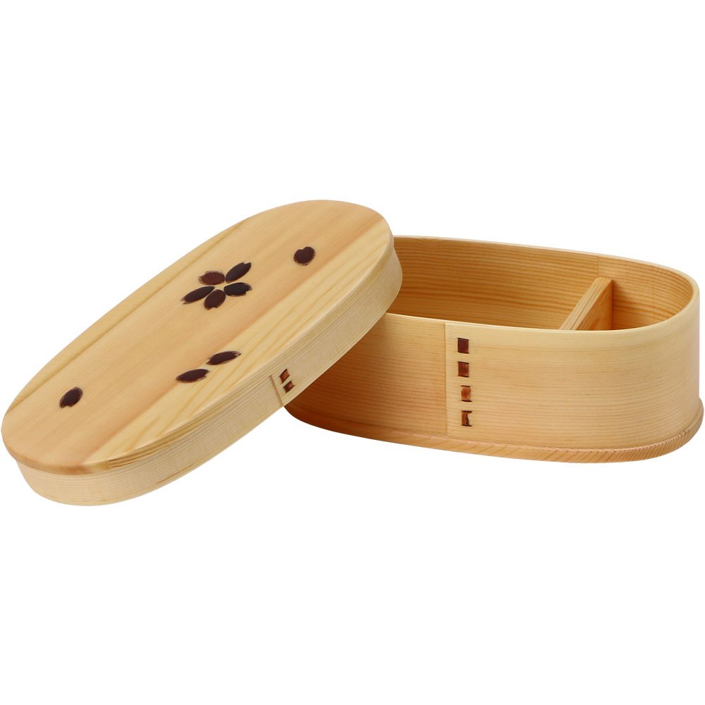 中茂国際(Nakashige International) Iris Plaza BDH172H2T Magewappa Lunch Box, Oval Shaped, Single Tier, With Band, Natural, 7.1 x 3.9 x 2.4 inches (18 x 10 x 6 cm)