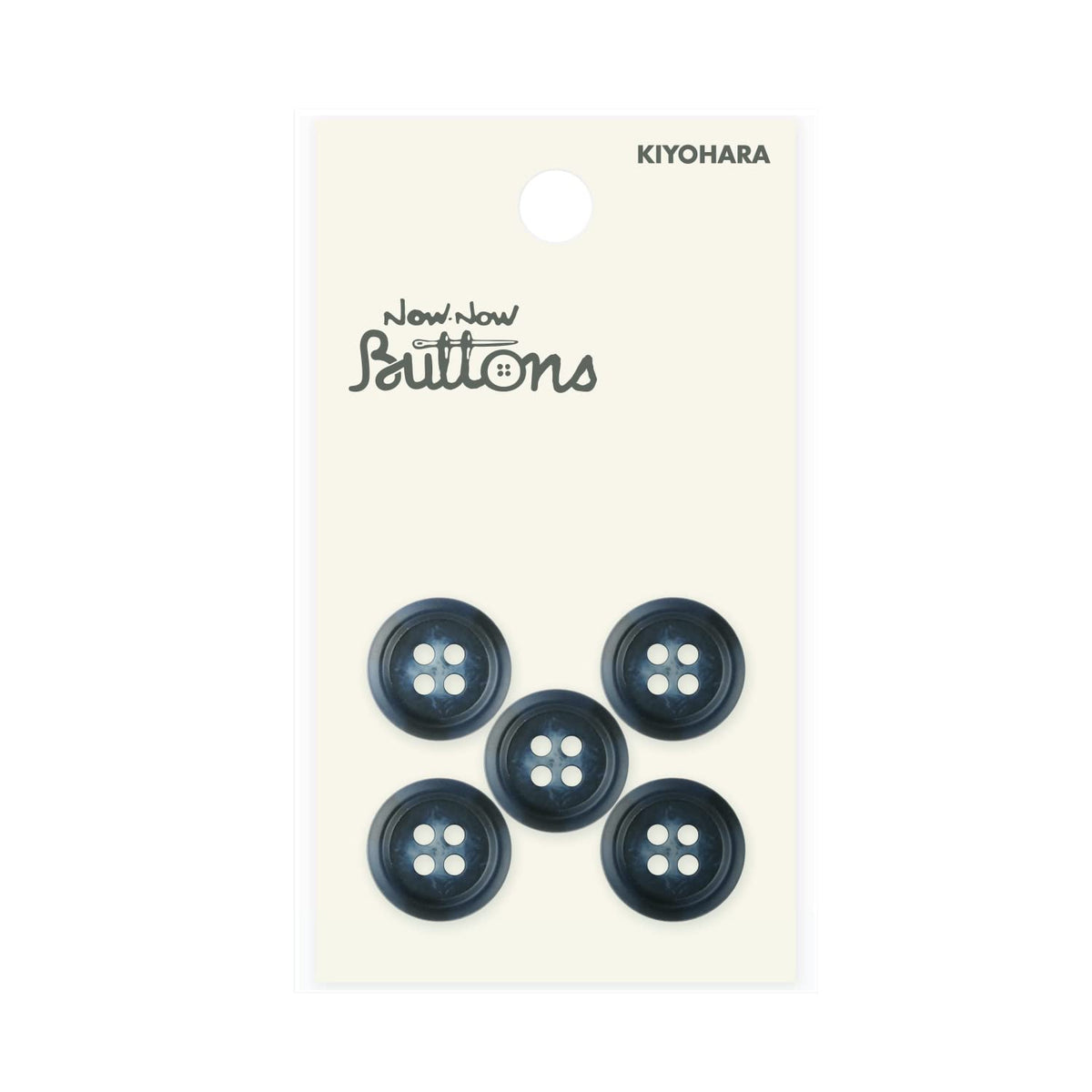 KIYOHARA NWN2496 Now Now Now Buttons, Buffalo Style Buttons, 4 Holes, 5 Pieces, Diameter 0.6 inches (15 mm), Navy Blue