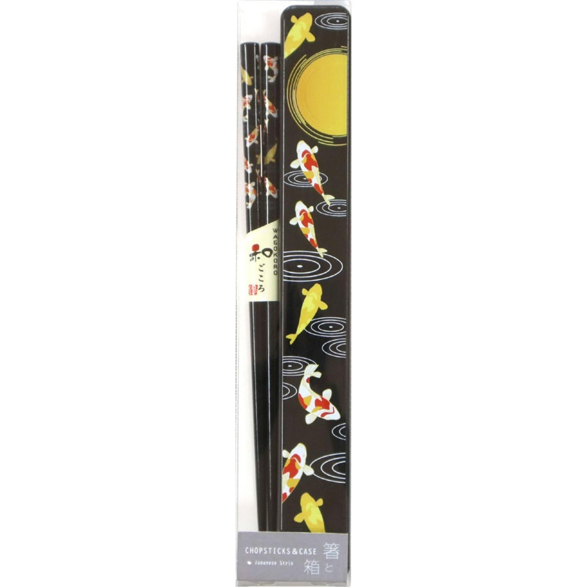 Aoba 561170 Chopsticks & Chopsticks Case Pair, Brocade Carp, Black, 8.9 inches (22.5 cm)