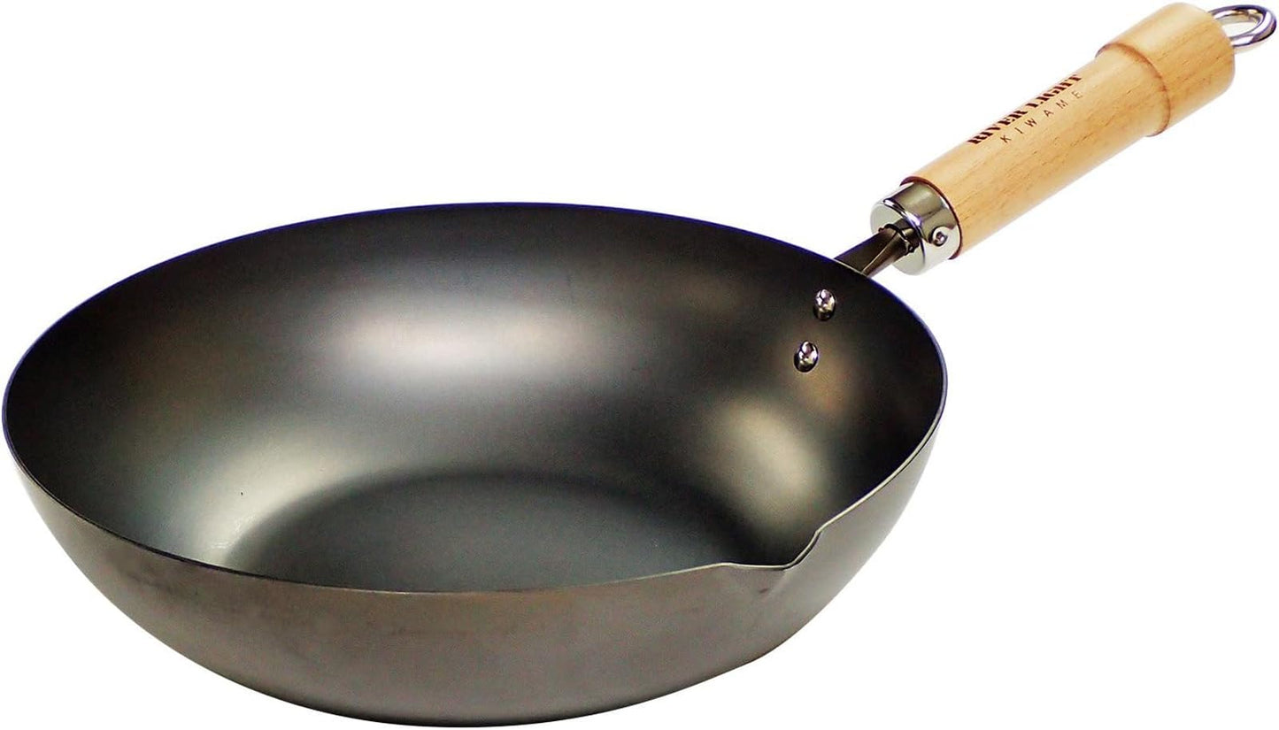 River Light Iron Frying Pan, Extreme Japan, 8.7 inches (22 cm), Induction Compatible, Made in Japan, Wok, Black
